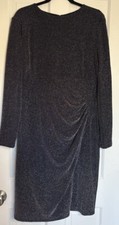 LAUREN RALPH LAUREN $149 Silver Sparkle Slinky Stretch Shirred Dress Sz 16 Navy