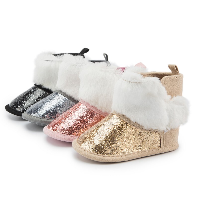 PANTOFOLA D’ORO Scarpe carrozzina invernali neonato bambina stivali foderati in pelliccia riscaldanti paillettes 0 18M