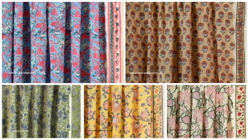 Hand Block Print Cotton Fabric Running 3 Yard Indian Sewing Loose Dressmaking - Afbeelding 1 van 28