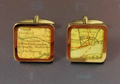 VINTAGE PAIR OF ANCIENT OLD MAP CUFFLINKS HULL COTTINGHAM NAILSWORTH STROUD NH