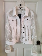 Sheer White Distressed Denim Jacket Large Montana Co.