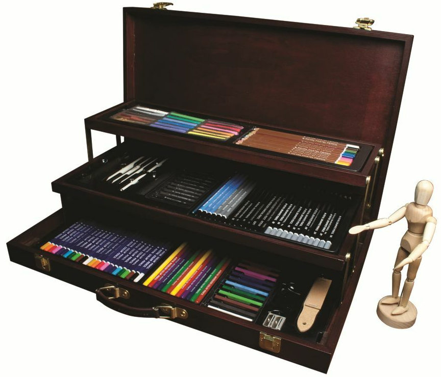 Luxury Artist Sketching & Drawing Wooden Chest Set Colour Pencil Pastel 133Pc
