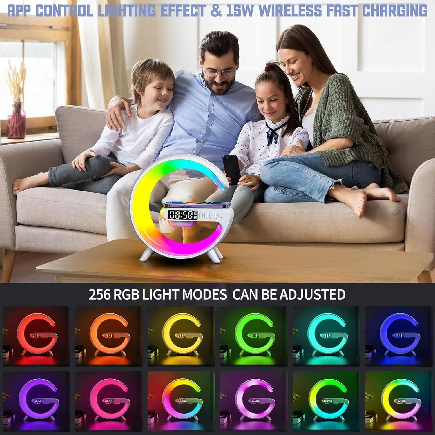 Smart LED Lamp G Bluetooth Speaker Wireless Charger RGB Alarm Clock Night Light - Picture 11 of 27