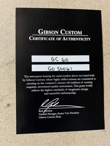 Gibson COA Certificate Authenticity  GC60