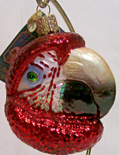 OWC Old World Christmas Blown Glass Parrot Head 16036 red jungle beach bird