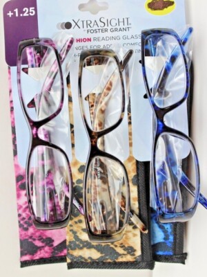 3Pk Foster Grant XtraSight Ladies Fashion Reading Glasses w Cases +1.25 SYRIAH