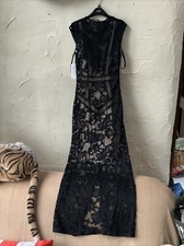 LITTLE MISTRESS Size 10 Black MESH/lace Lined Maxi Dress 👗 BNW🏷