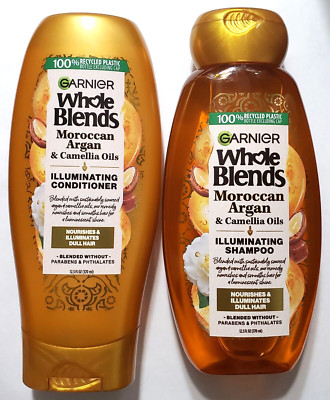 Garnier Whole Blends Illuminating Shampoo&Conditioner 12.5Oz Moroccan Argan Oil