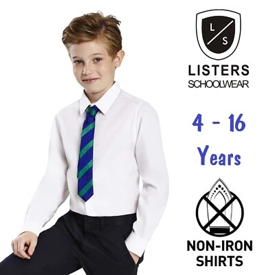 LISTERS SCHOOLWEAR Boys School Shirt White Short Long Sleeve Non Iron Ages 2-16 Shirts Regular Slim