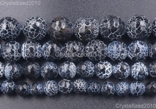 Black Fire Crackle Agate Gemstones Faceted Round Beads 6mm 8mm 10mm 12mm 14.5"