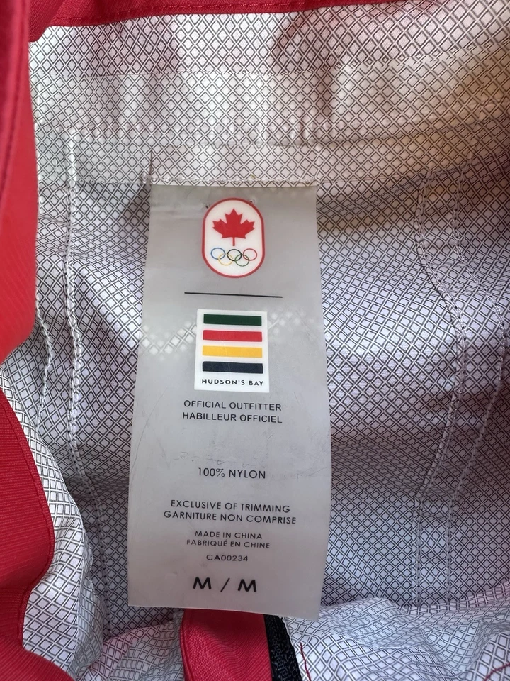 Canada Olympic Team Jacket Mens Medium Red Maple Leaf Hudson’s Bay Windbreaker - Image 3 of 4