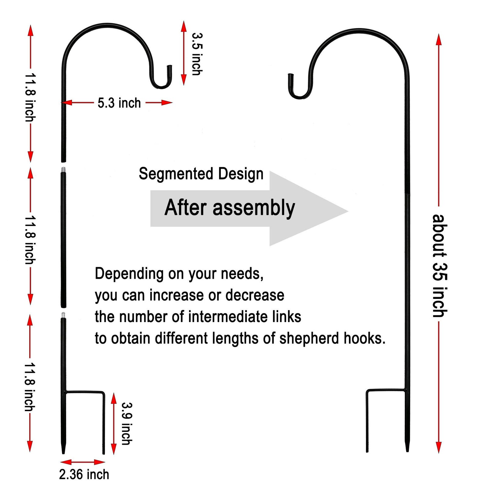 2 Pack Shepherd Hook 35 inch Tall Garden Outdoor Hook for Hanging Solar Light...