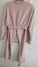 Women  s Pink Ribbed Lounge Set Cropped Sweatshirt  Leggings Size M