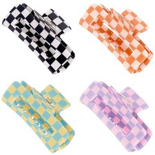 Checkered Rectangle Hair Claw Clips, Large Acrylic Multicolored Multicolor
