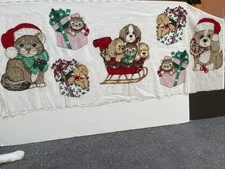 Wamsutta Hallmark Christmas Applique Cotton Fabric Panel Puppies & Kittens VTG