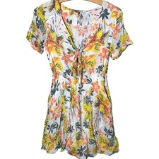 Free People Mini Dress Size 2 Y2K Part-Time Love Colorful Tie Front Cut Out 