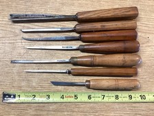 Set of 7 VINTAGE BUCK BROTHERS WOOD HANDLE CHISEL GOUGE CARVING TOOLS