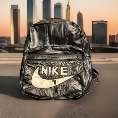 バッグ 2000s NIKE Leather Bag DEADSTOCK Vintage 80s/90s Genuine Leather Nike Backpack Black W/ White