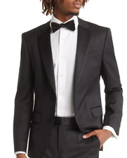 HUGO BOSS H-Huge 100 Virgin Wool Black Tuxedo JACKET, Size 38 R NWOT