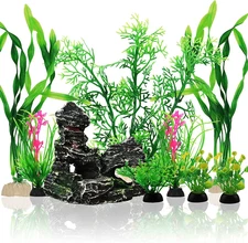 Fish Tank Accessories Aquarium Decorations Plants, 9Pcs Green Fish Tank Decorati