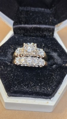 14K Gold  Diamond Wedding Bridal Ring Set Size 7.75
