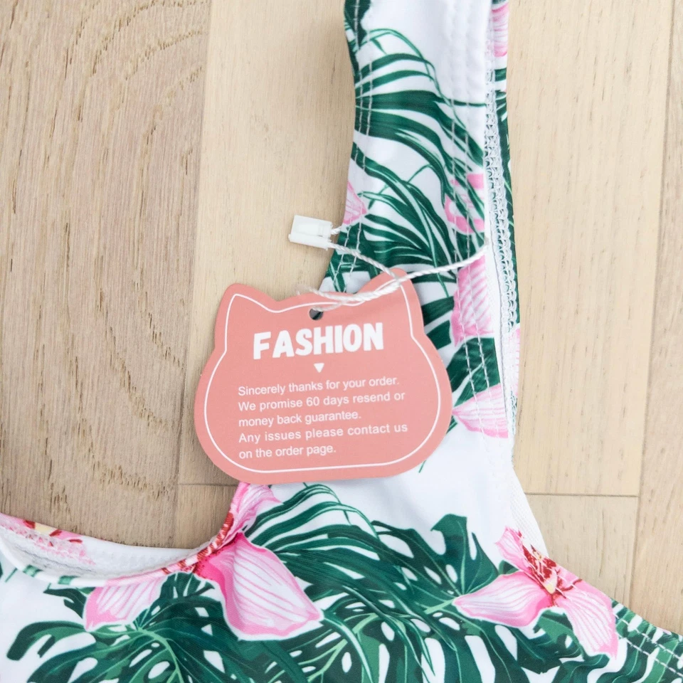 Girls Swimwear Set Size 14-16 Green Floral Print Bikini Coverup Tropical Resort - Image 4 of 4