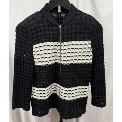 Ming Wang Women's XS Black and White Chunky Stripe Textured Lightweight Jacket