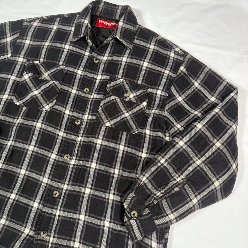 Wrangler Men's Plaid Quilted Lined Flannel Shirt Jacket Black White Size M - Image 4 of 4