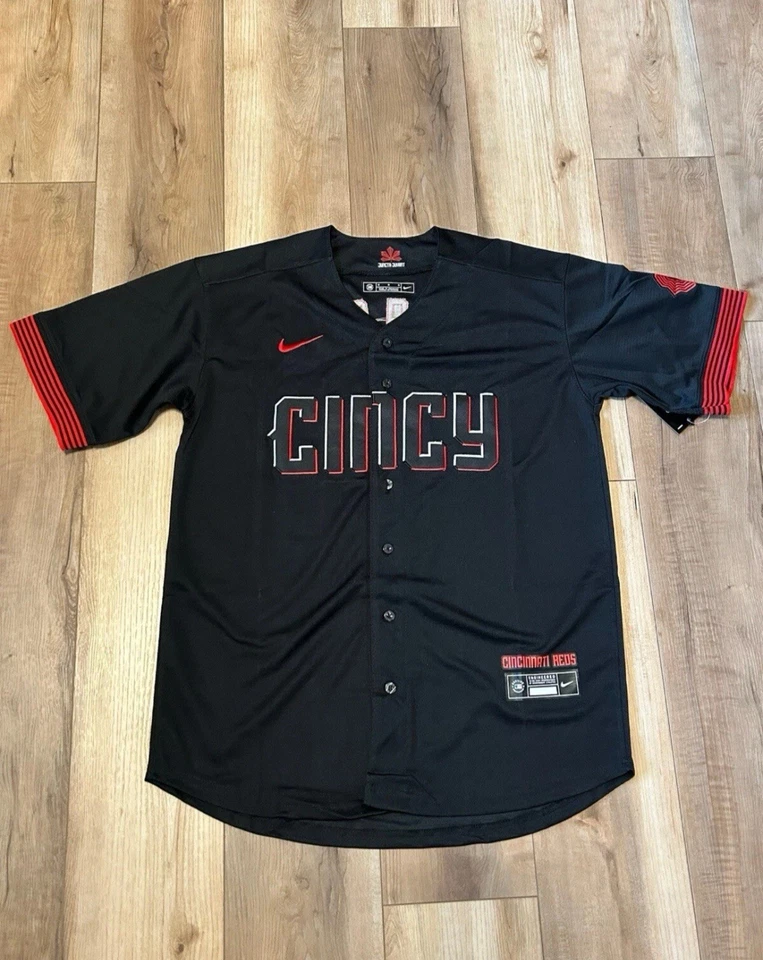 Jersey Elly De La Cruz #44 City Cincinnati Reds Negro Juvenil Medio Cosido Foto 2 de 2