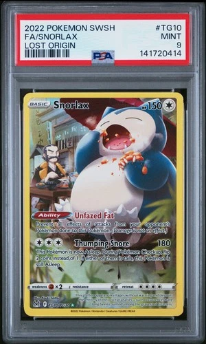 2022 POKEMON SWORD & SHIELD LOST ORIGIN #TG10 FULL ART/SNORLAX PSA 9