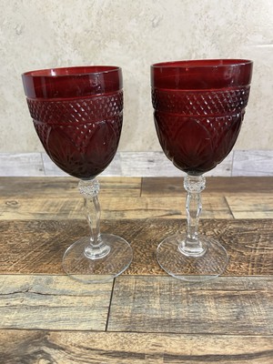  2 Cristal d'Arques Durand Antique Ruby Red Gothic Wine Water Goblets Glasses 8 