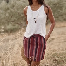 GARNET HILL Striped Easy Linen Pull-On Skirt Size Medium