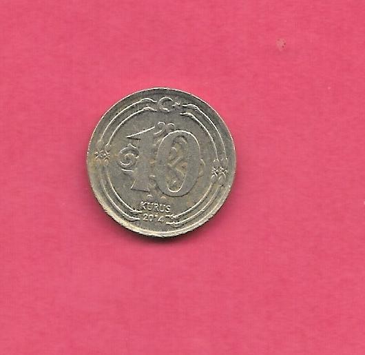 TURKEY KM1241 2014 UNCIRCULATED-UNC MINT MODERN 10 KURUS COIN