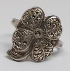 vintage Sterling silver Marcasite Ring Clover shamrock signed Uncas size 7