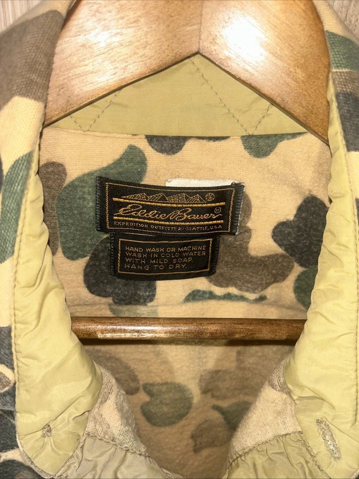 Camisa gamuza vintage Eddie Bauer para hombre pato camuflada franela abotonada 2XL (26 pulgadas) Foto 4 de 4