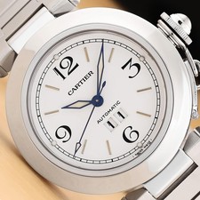 CARTIER UNISEX PASHA C BIG DATE W31044M7 35MM WHITE STAINLESS STEEL WATCH