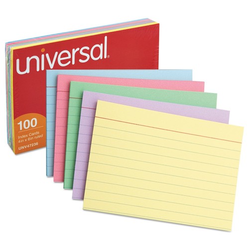 Universal 47236 4" x 6" Index Cards - Ruled, Assorted (100/PK) New - Picture 2 of 5