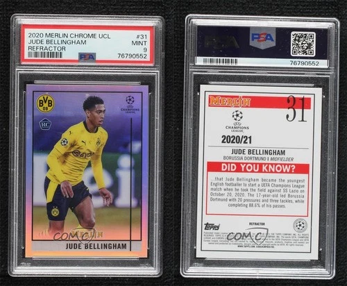 2020 Merlin Collection Chrome UCL Refractor Jude Bellingham PSA 9 MINT Rookie RC
