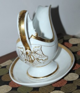 ANTIQUE French Porcelain LARGE GRAVY BOAT Gold Decoration