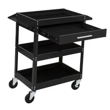  3 Tier Rolling Tool Cart with Drawer, Tool Service Cart on Black(w/Drawer)