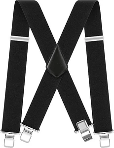 Big And Tall Suspenders For Men Heavy Duty 2" Wide .X-Shaped Black Adjustable Me - Picture 1 of 21
