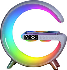 Bluetooth Speaker Lamp with Wireless Charger, RGB Night Light, Alarm Clock, App