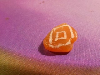 ANCIENT PYU KUSHAN LINE DECORATED TABULAR SHAPED 4 EYE BEAD 8.3 7.9 2.8 MM