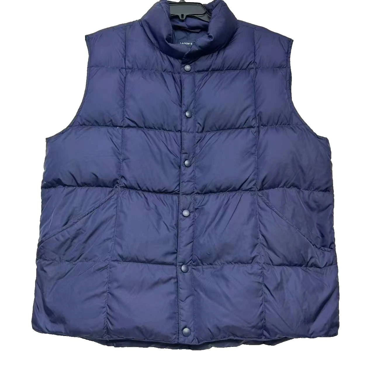 Lands’ End Men’s L Down-Filled Vest Navy blue Snap Goosedown Down-Filled Warm