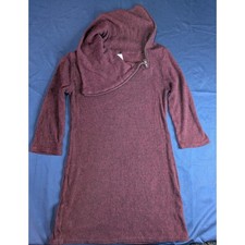No Boundaries Womens Burgundy Ribbed Knit Hooded Cowl Neck Dress - Medium