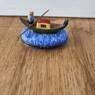 Limoges Venetian Gondola Trinket Box Hand Painted Peint Main 042/750