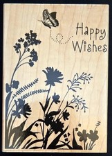 Hero Arts Rubber Stamp Card Art Happy Wishes Saying Flowers Butterfly