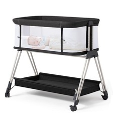 Fodoss Baby Bassinet Bedside Sleeper with Wheels and Storage Tray,4-Sided Mes...