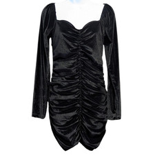 SHEIN Black Velvet Ruched Long Sleeve Mini Dress Size Large Party Cocktail LBD