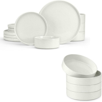 Elegant 12-Piece Speckled White Stoneware Dinnerware Set, Microwave Safe